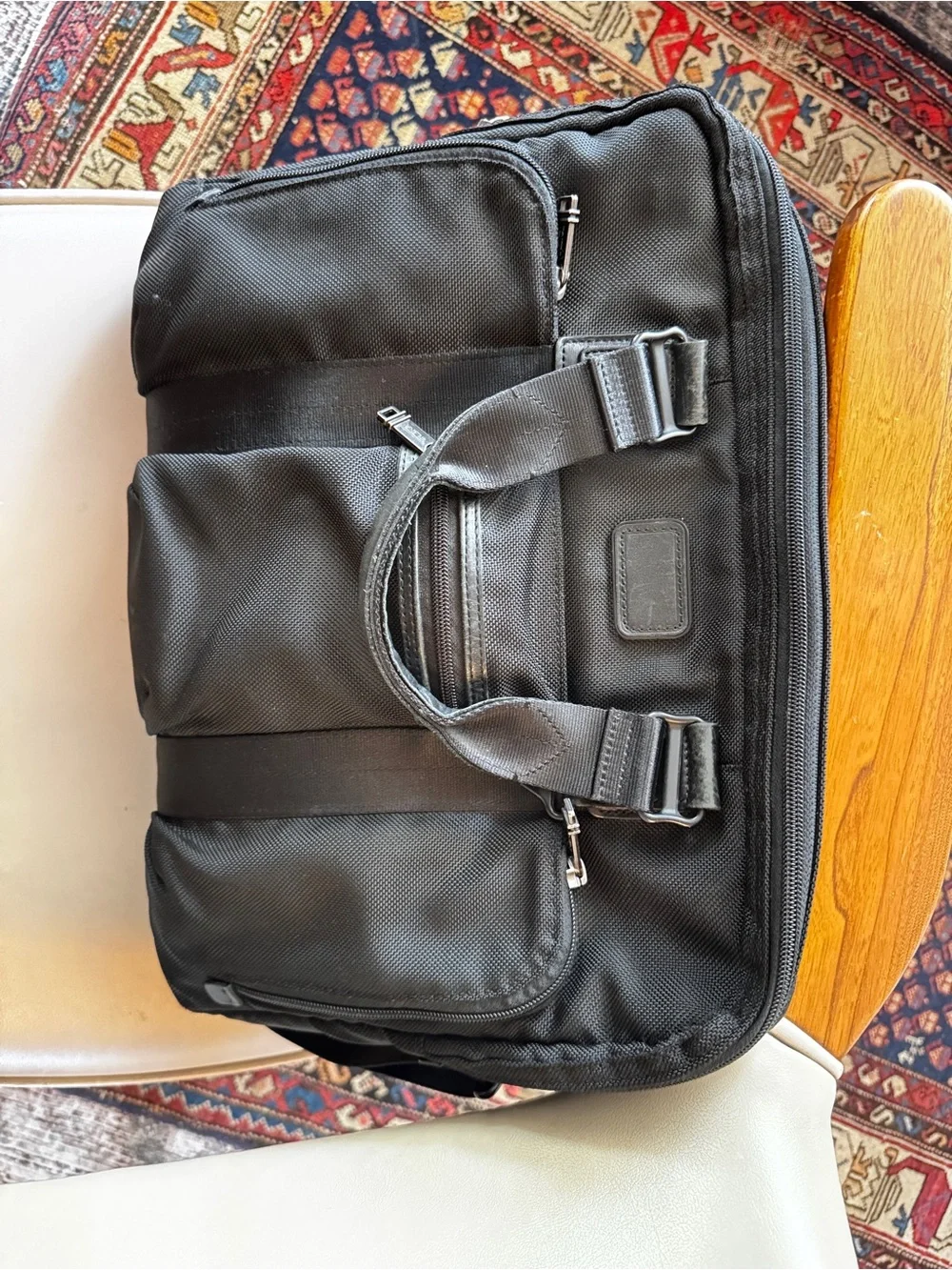 TUMI Alpha Bravo McNair Black Canvas With Leather Briefcase/Messenger Bag
